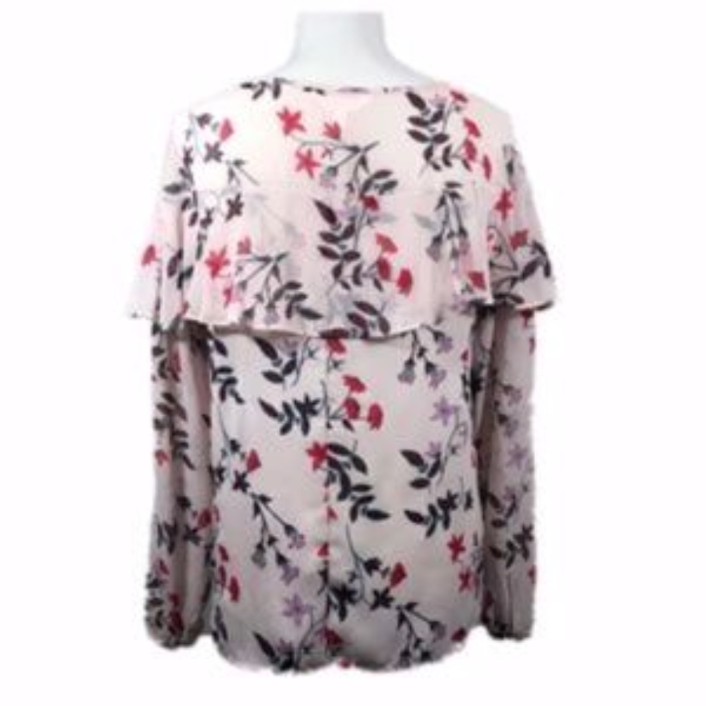 LC LAUREN CONRAD Top Blouse Floral Boho Peasant Long Sleeves Pink - Picture 6 of 7